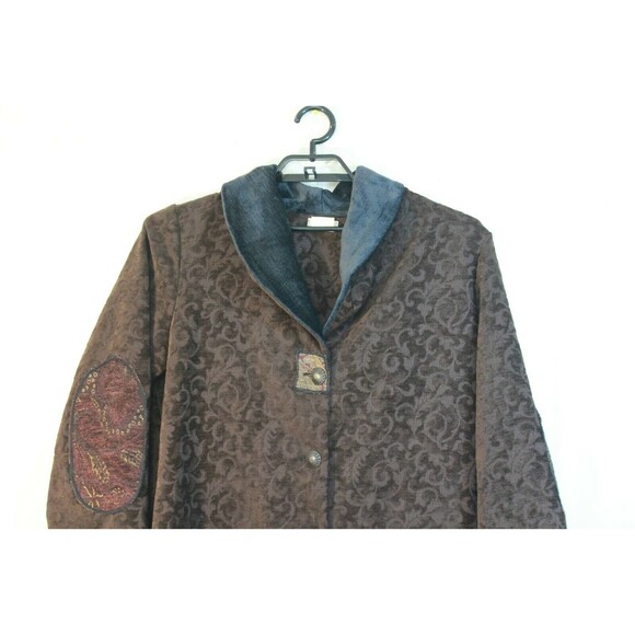 Dot & Vera Boho Brown Floral Full Length Coat Vintage 60s Elbow Patches Size L - Picture 3 of 9